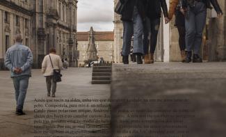 Perspectiva de la calle de San francisco en la que se superpone un párrafo con un  testimonio  
